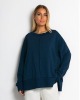 Μπλούζα Φούτερ αχνούδιαστο με εξωτερικές ραφές και άνοιγμα στο πλάι ραφ