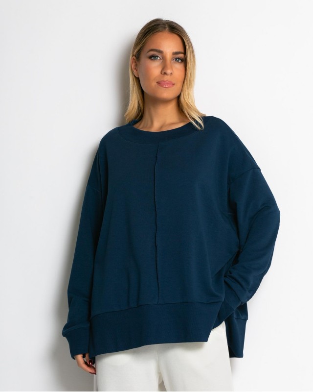 Μπλούζα Φούτερ αχνούδιαστο με εξωτερικές ραφές και άνοιγμα στο πλάι ραφ