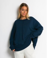 Μπλούζα Φούτερ αχνούδιαστο με εξωτερικές ραφές και άνοιγμα στο πλάι ραφ