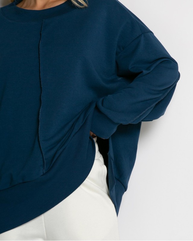 Μπλούζα Φούτερ αχνούδιαστο με εξωτερικές ραφές και άνοιγμα στο πλάι ραφ