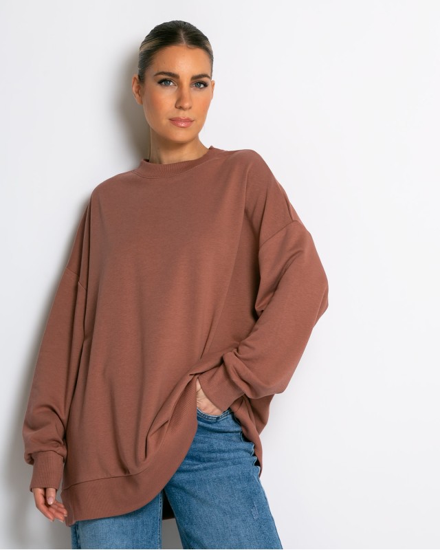 Μπλούζα Φούτερ αχνούδιαστο oversized με ριπ λεπτομέρειες σάπιο μήλο