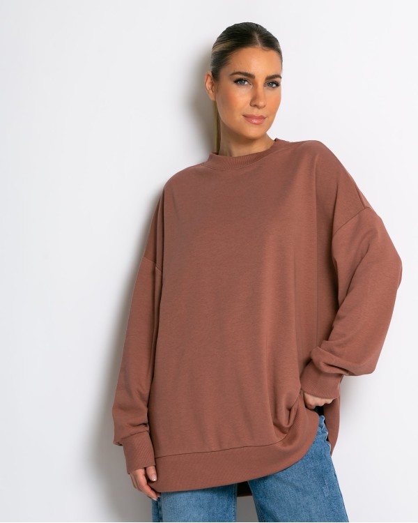 Μπλούζα Φούτερ αχνούδιαστο oversized με ριπ λεπτομέρειες λεβάντα