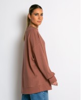 Μπλούζα Φούτερ αχνούδιαστο oversized με ριπ λεπτομέρειες σάπιο μήλο