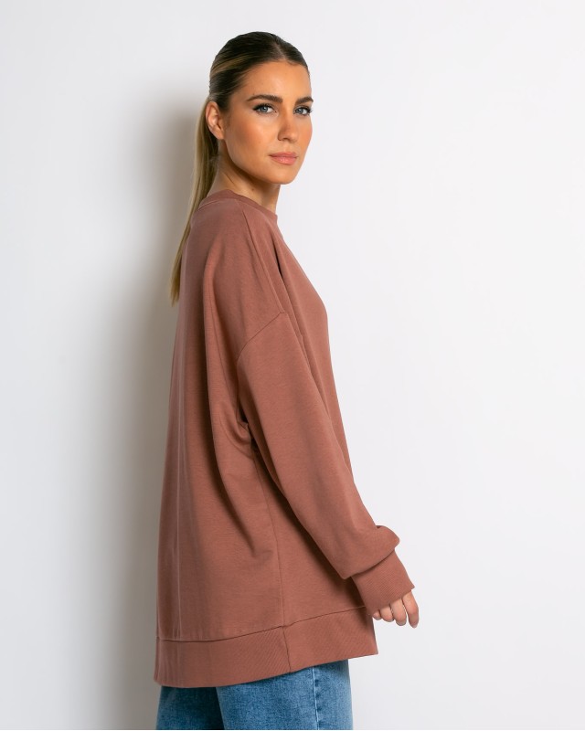 Μπλούζα Φούτερ αχνούδιαστο oversized με ριπ λεπτομέρειες σάπιο μήλο