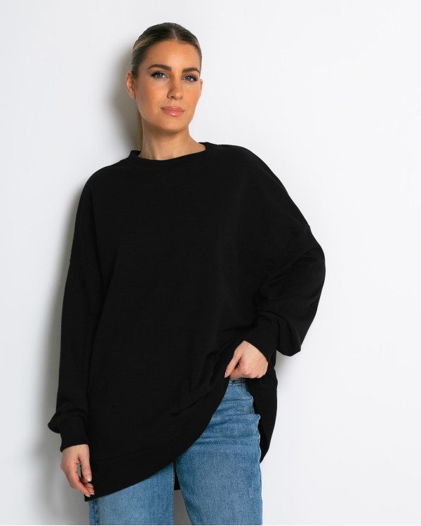 Μπλούζα Φούτερ αχνούδιαστο oversized με ριπ λεπτομέρειες λεβάντα