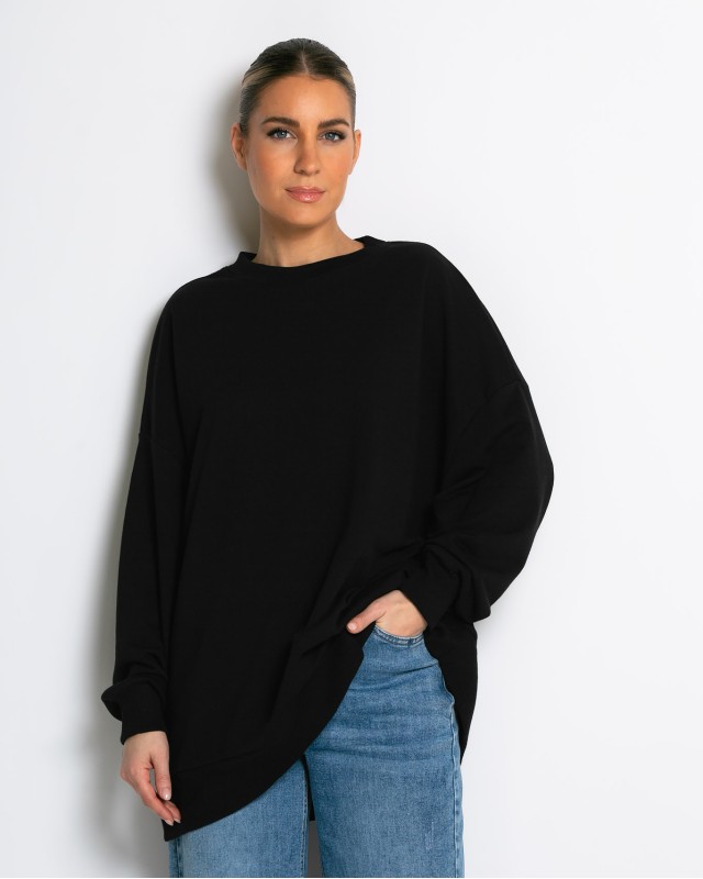 Μπλούζα Φούτερ αχνούδιαστο oversized με ριπ λεπτομέρειες μαύρο