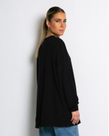 Μπλούζα Φούτερ αχνούδιαστο oversized με ριπ λεπτομέρειες μαύρο