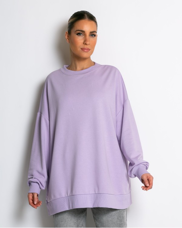 Μπλούζα Φούτερ αχνούδιαστο oversized με ριπ λεπτομέρειες λεβάντα