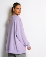 Μπλούζα Φούτερ αχνούδιαστο oversized με ριπ λεπτομέρειες λεβάντα