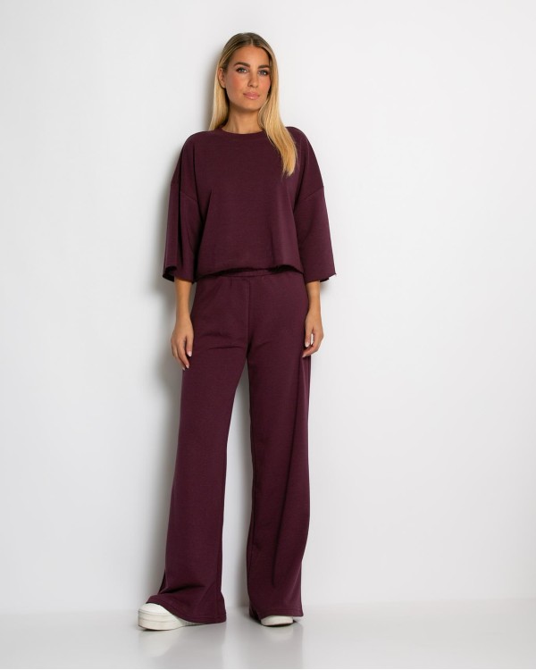 Σετ φούτερ αχνούδιαστο κοντομάνικο & παντελόνι ψηλόμεσο ανθρακί