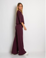 Σετ φούτερ αχνούδιαστο κοντομάνικο & παντελόνι ψηλόμεσο δαμασκηνί