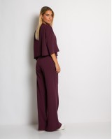 Σετ φούτερ αχνούδιαστο κοντομάνικο & παντελόνι ψηλόμεσο δαμασκηνί