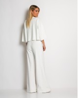 Σετ φούτερ αχνούδιαστο κοντομάνικο & παντελόνι ψηλόμεσο εκρού