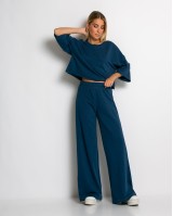 Σετ φούτερ αχνούδιαστο κοντομάνικο & παντελόνι ψηλόμεσο ραφ