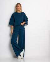 Σετ φούτερ αχνούδιαστο κοντομάνικο & παντελόνι ψηλόμεσο ραφ