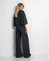 Σετ φούτερ αχνούδιαστο κοντομάνικο & παντελόνι ψηλόμεσο ανθρακί