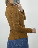 Μπλούζα στενή μακριμάνικη με ζιβάγκο πορτοκαλί