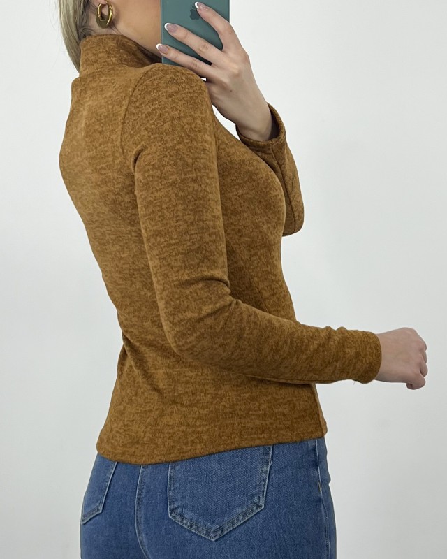 Μπλούζα στενή μακριμάνικη με ζιβάγκο πορτοκαλί