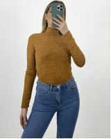 Μπλούζα στενή μακριμάνικη με ζιβάγκο πορτοκαλί