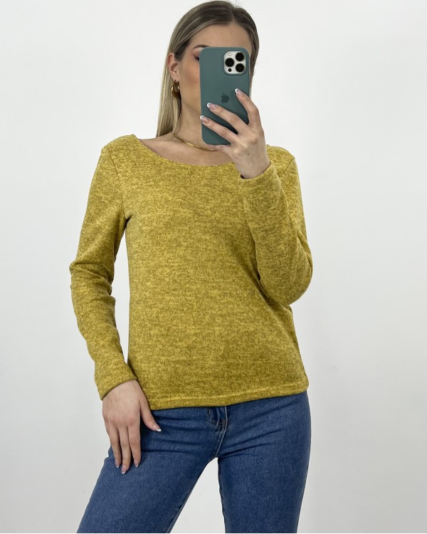 Μπλούζα μακρυμάνικη με χαμηλή πλάτη κίτρινο