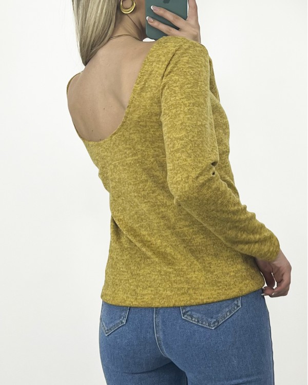 Μπλούζα μακρυμάνικη με χαμηλή πλάτη κίτρινο