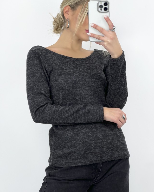 Μπλούζα μακρυμάνικη με χαμηλή πλάτη ανθρακί