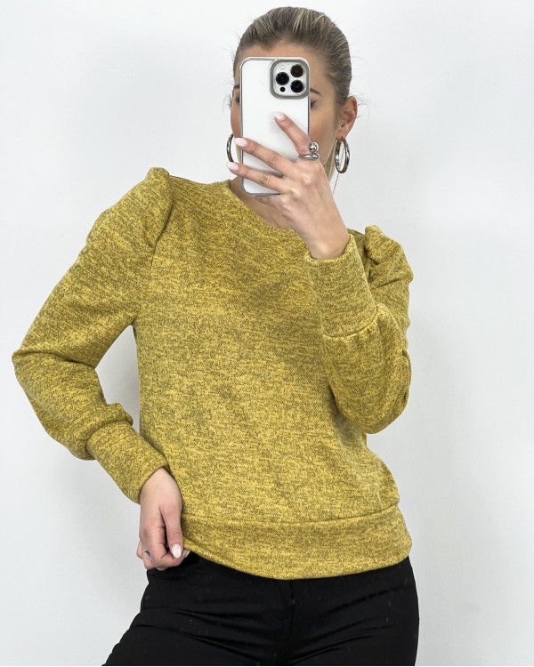 Μπλούζα μακρυμάνικη με φουσκωτό μανίκι μουσταρδί