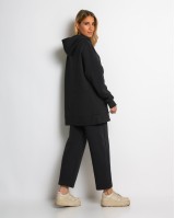 Σετ φούτερ χνούδι μπλούζα oversized με κουκούλα και τσέπη - Παντελόνι ψηλόμεσο barel με λάστιχο στην μέση ανθρακί