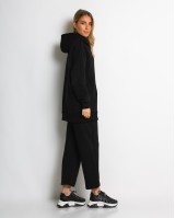 Σετ φούτερ χνούδι μπλούζα oversized με κουκούλα και τσέπη - Παντελόνι ψηλόμεσο barel με λάστιχο στην μέση μαύρο