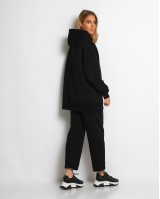 Σετ φούτερ χνούδι μπλούζα oversized με κουκούλα και τσέπη - Παντελόνι ψηλόμεσο barel με λάστιχο στην μέση μαύρο