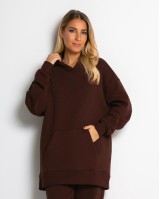 Σετ φούτερ χνούδι μπλούζα oversized με κουκούλα και τσέπη - Παντελόνι ψηλόμεσο barel με λάστιχο στην μέση βουργουνδί