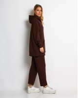Σετ φούτερ χνούδι μπλούζα oversized με κουκούλα και τσέπη - Παντελόνι ψηλόμεσο barel με λάστιχο στην μέση βουργουνδί