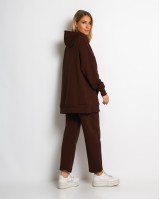 Σετ φούτερ χνούδι μπλούζα oversized με κουκούλα και τσέπη - Παντελόνι ψηλόμεσο barel με λάστιχο στην μέση βουργουνδί