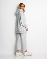 Σετ φούτερ χνούδι μπλούζα oversized με κουκούλα και τσέπη - Παντελόνι ψηλόμεσο barel με λάστιχο στην μέση γκρι μελανζέ