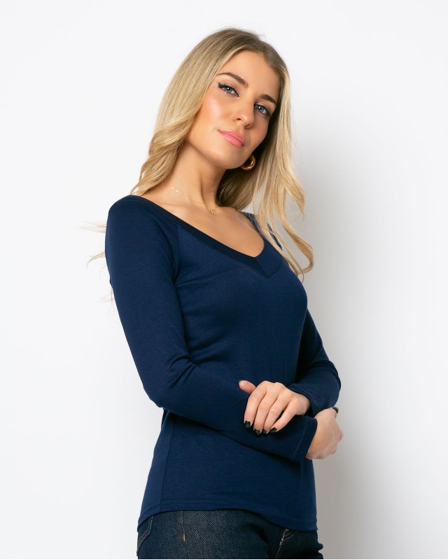 Μπλούζα Viscose με V μπροστά και πίσω navy Μπλούζα Viscose με V μπροστά και πίσω navy