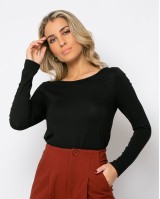 Μπλούζα μακρυμάνικη με χαμηλή πλάτη μαύρη