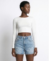 Μπλούζα crop top μακρυμάνικη με άνοιγμα στην πλάτη εκρού