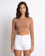 Μπλούζα crop top μακρυμάνικη με άνοιγμα στην πλάτη πούρο
