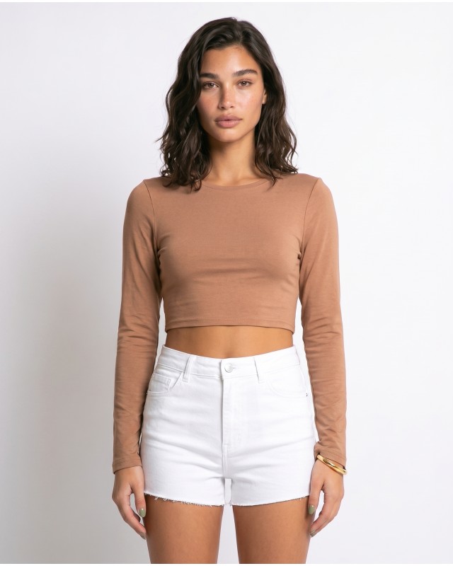 Μπλούζα crop top μακρυμάνικη με άνοιγμα στην πλάτη πούρο