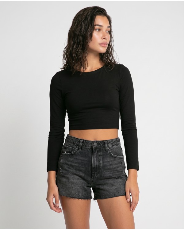 Μπλούζα crop top μακρυμάνικη με άνοιγμα στην πλάτη elephant