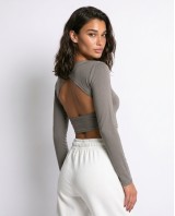 Μπλούζα crop top μακρυμάνικη με άνοιγμα στην πλάτη elephant