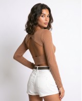 Μπλούζα crop top μακρυμάνικη με άνοιγμα στην πλάτη πούρο