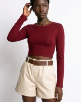 Μπλούζα crop top μακρυμάνικη με άνοιγμα στην πλάτη μπορντώ