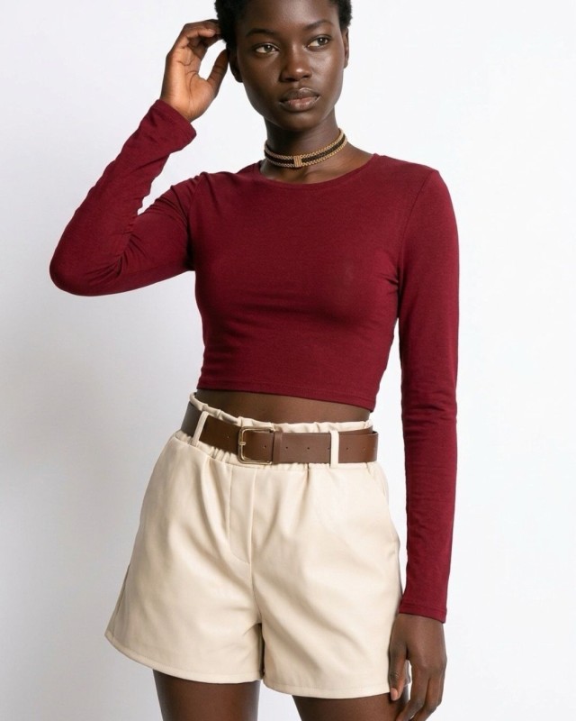 Μπλούζα crop top μακρυμάνικη με άνοιγμα στην πλάτη μπορντώ