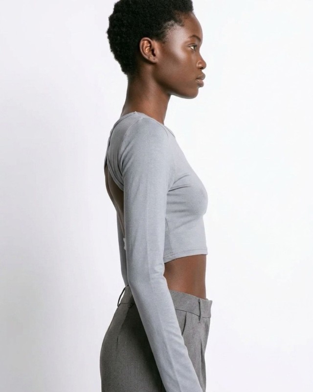 Μπλούζα crop top μακρυμάνικη με άνοιγμα στην πλάτη silver