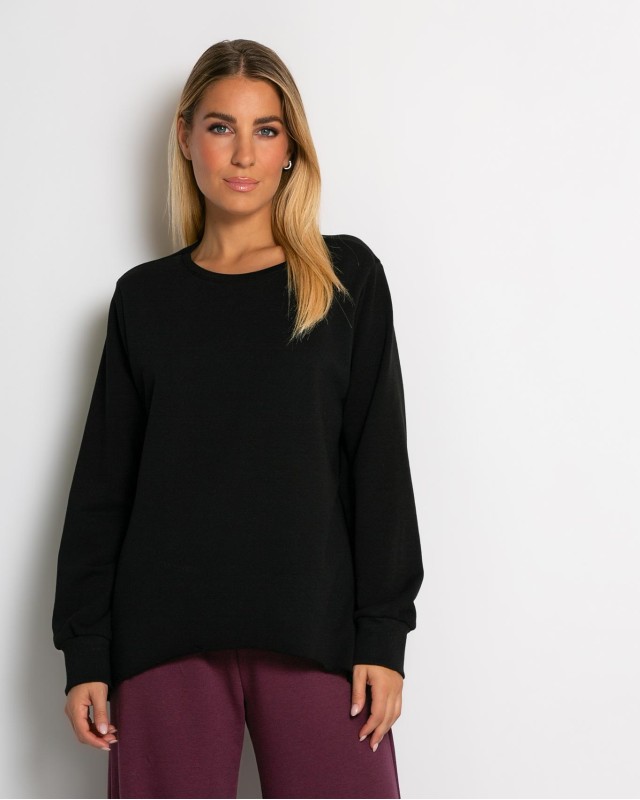 Μπλούζα φούτερ αχνούδιαστο πιο κοντή μπροστά κομμένη στο τελείωμα μαύρο