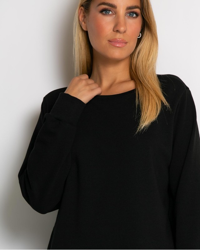 Μπλούζα φούτερ αχνούδιαστο πιο κοντή μπροστά κομμένη στο τελείωμα μαύρο