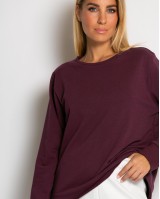 Μπλούζα φούτερ αχνούδιαστο πιο κοντή μπροστά κομμένη στο τελείωμα δαμασκηνί