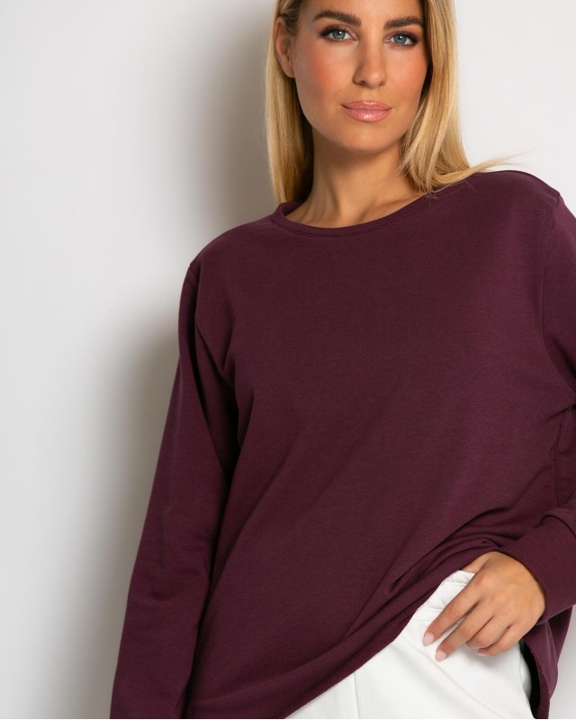 Μπλούζα φούτερ αχνούδιαστο πιο κοντή μπροστά κομμένη στο τελείωμα δαμασκηνί