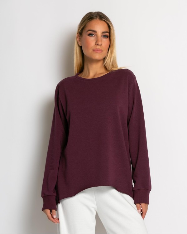 Μπλούζα φούτερ αχνούδιαστο πιο κοντή μπροστά κομμένη στο τελείωμα εκρού